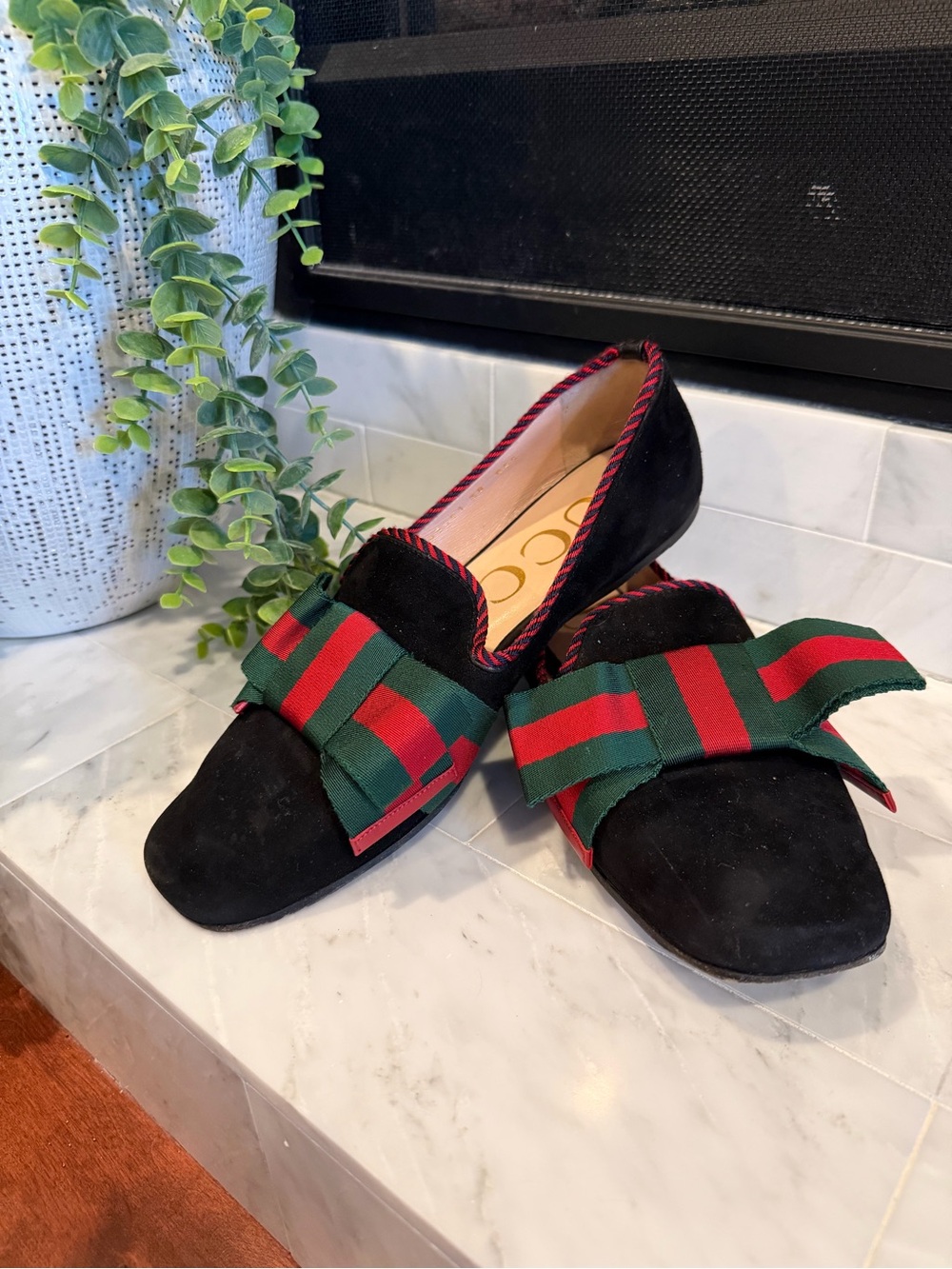 Gucci Web Bow Velvet Ballet Flats Black Red Green Women’s Loafers